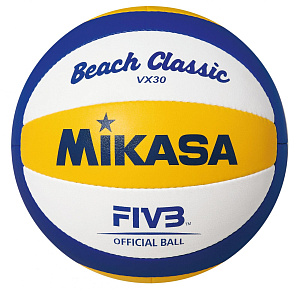 Мяч вол. пляжн. "MIKASA VX30", р.5, синт.кожа (ПУ), руч.сш., бут.кам, бел-син-жел Мяч вол. пляжн. "MIKASA VX30", р.5, синт.кожа (ПУ), руч.сш., бут.кам, бел-син-жел