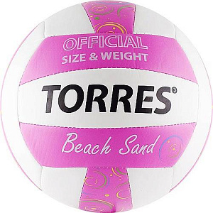 Мяч вол. "TORRES Beach Sand Pink", р.5, синт.кожа (ТПУ),маш.сш,бут.кам,бел-роз-мультикол Мяч вол. "TORRES Beach Sand Pink", р.5, синт.кожа (ТПУ),маш.сш,бут.кам,бел-роз-мультикол