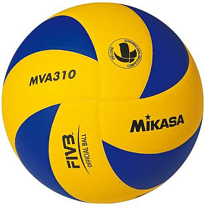 Мяч вол. "MIKASA MVA310", р.5, синт. кожа (микрофибра), оф. парам. FIVB, клееный, бут.кам, син-желт