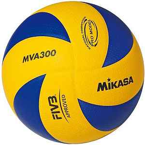 Мяч вол. "MIKASA MVA300", р.5, синт.кожа (микрофиб),FIVB Appr, 8 пан, клееный, бут.кам, сине-желт